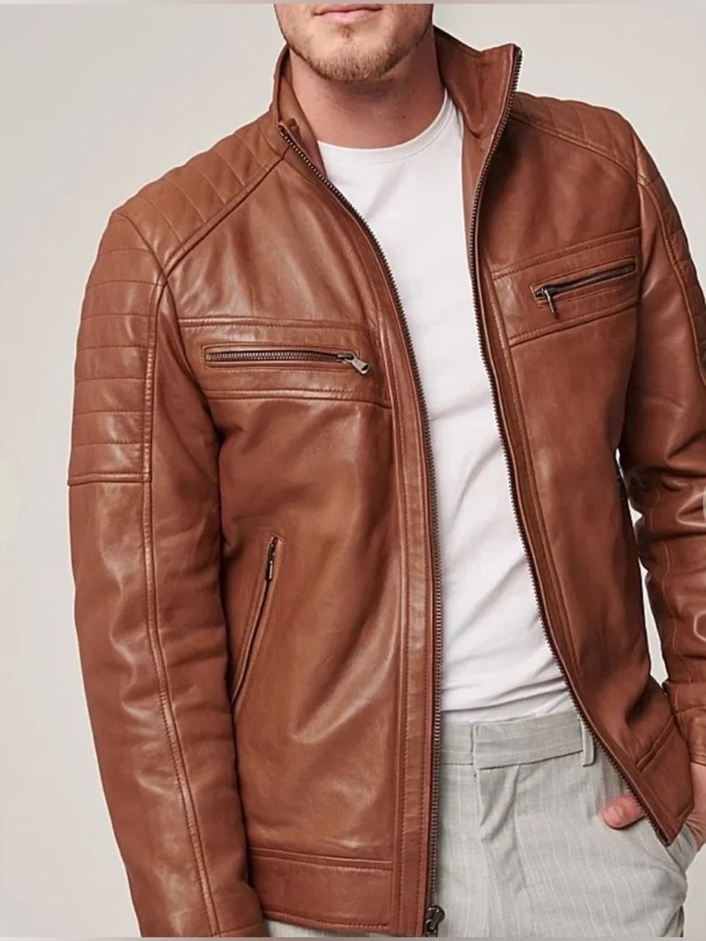 Overland Men's Brown Leather Zip Jacket